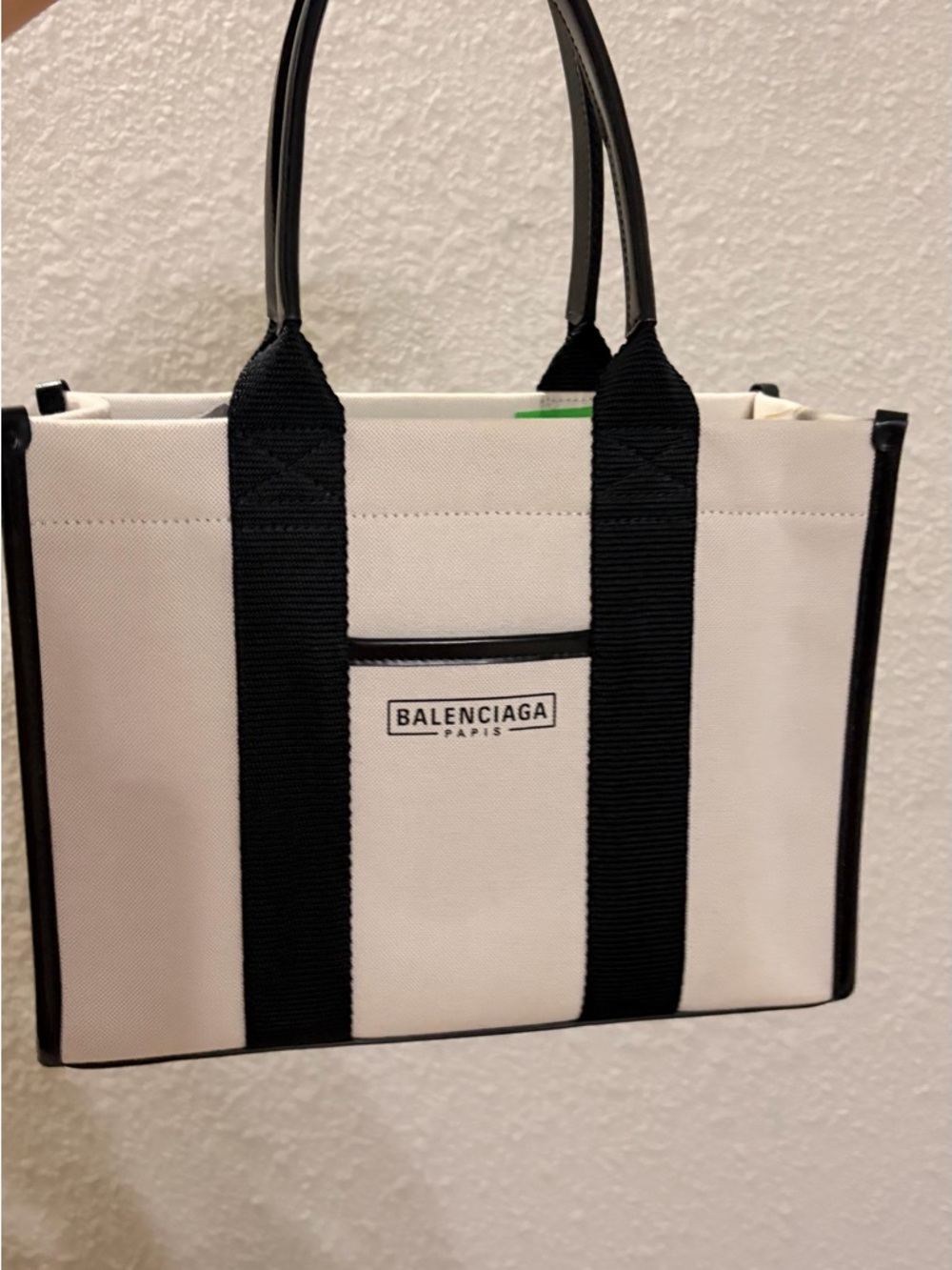 Balenciaga Cream Canvas Tote with Black Webbing